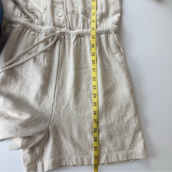 NWT Caslon Stripe Long Sleeve Linen Blend Romper Tan Safari - White Leah Stripe - Picture 9 of 12